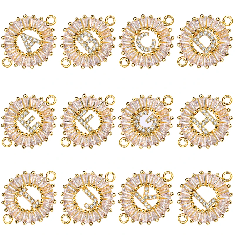 

Juya 2Pcs/Lot Handmade 18K Real Gold Plated Cubic Zirconia Connector Alphabet Initial Letter Charms For DIY Names Jewelry Making