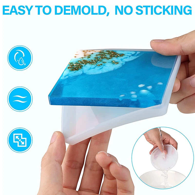 Set Of 5 Pieces DIY Circular Coaster Mold Crystal Epoxy Resin Mold Square Coaster Resin Silicone Mould Flower Cup Mat Mould