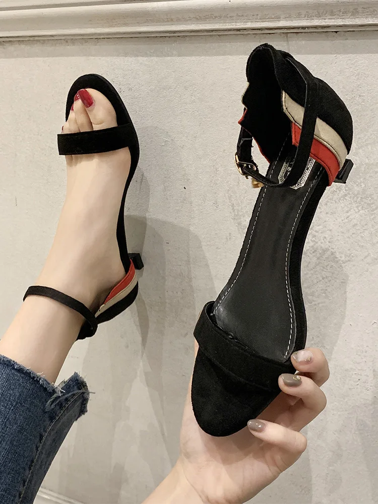 

2022 spring new wild color matching fairy style word with high-heeled Roman shoes DY211