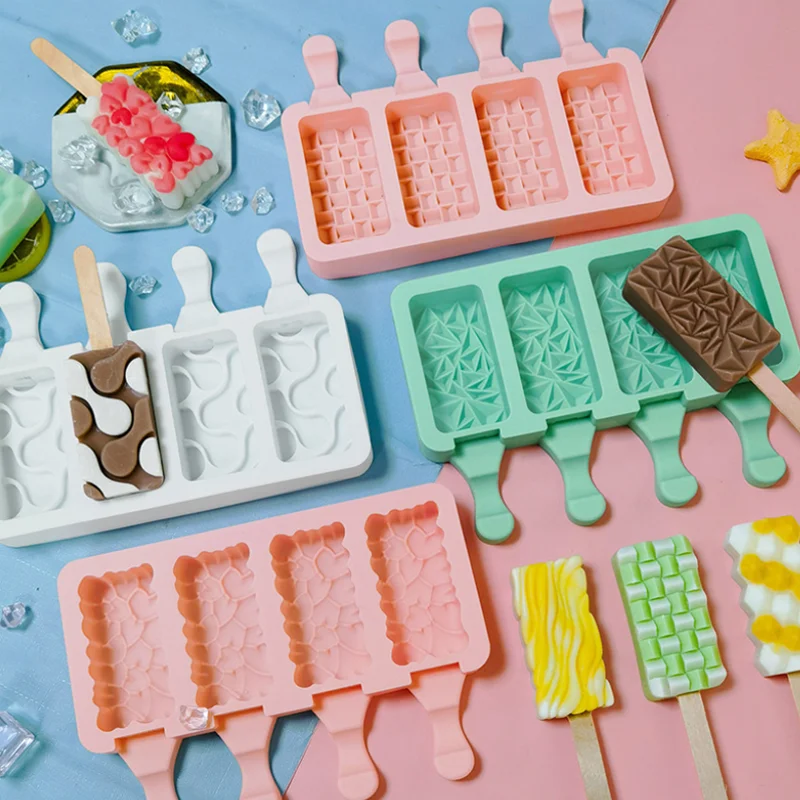 

4 Hole Silicone Diamond Heart Ice Cream Mold Ice Cube Tray Chocolate Popsicle Molds DIY Dessert Homemade Tools Reusable Molds