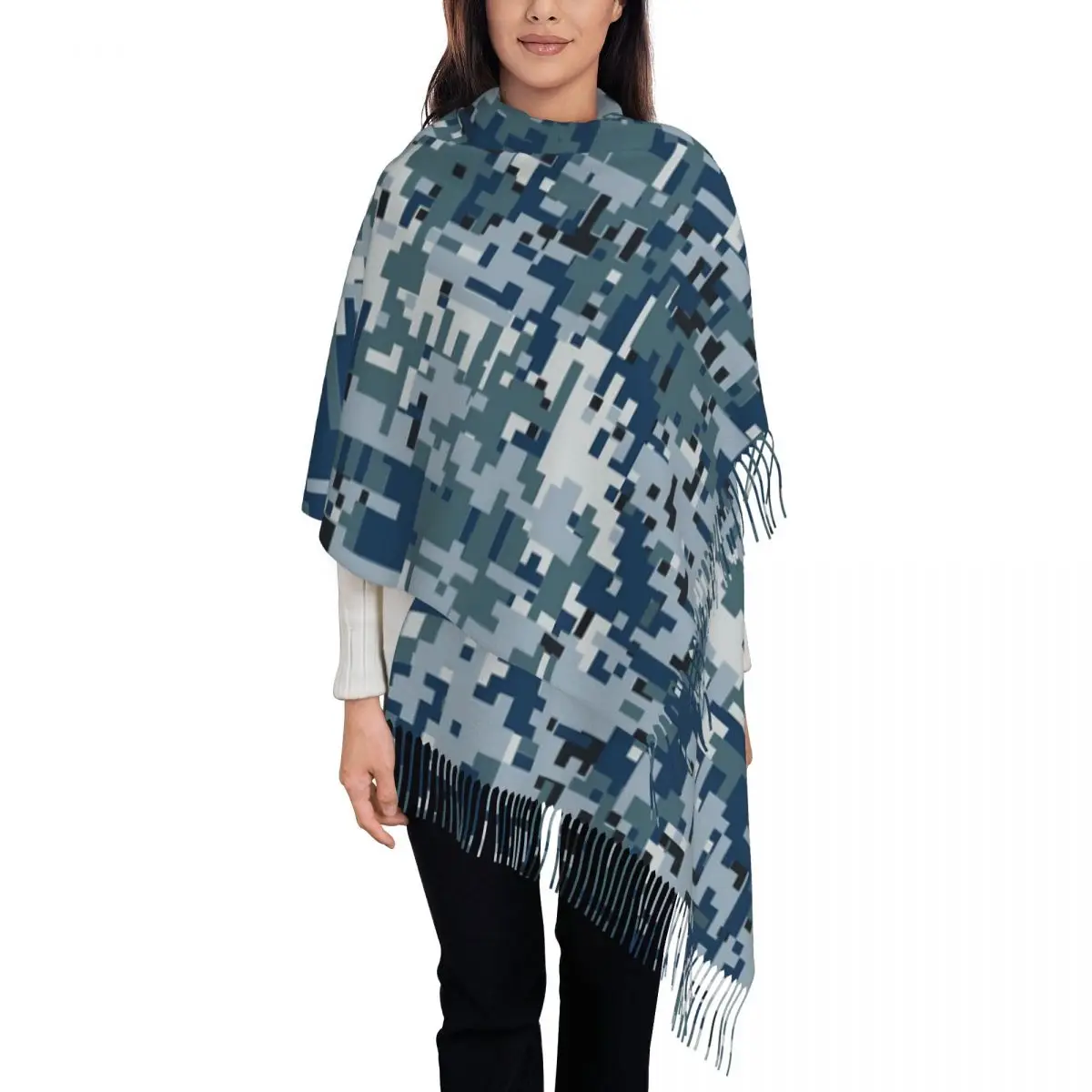 

Женский длинный шарф с кисточками, большой теплый Камуфляжный шейный платок в стиле милитари