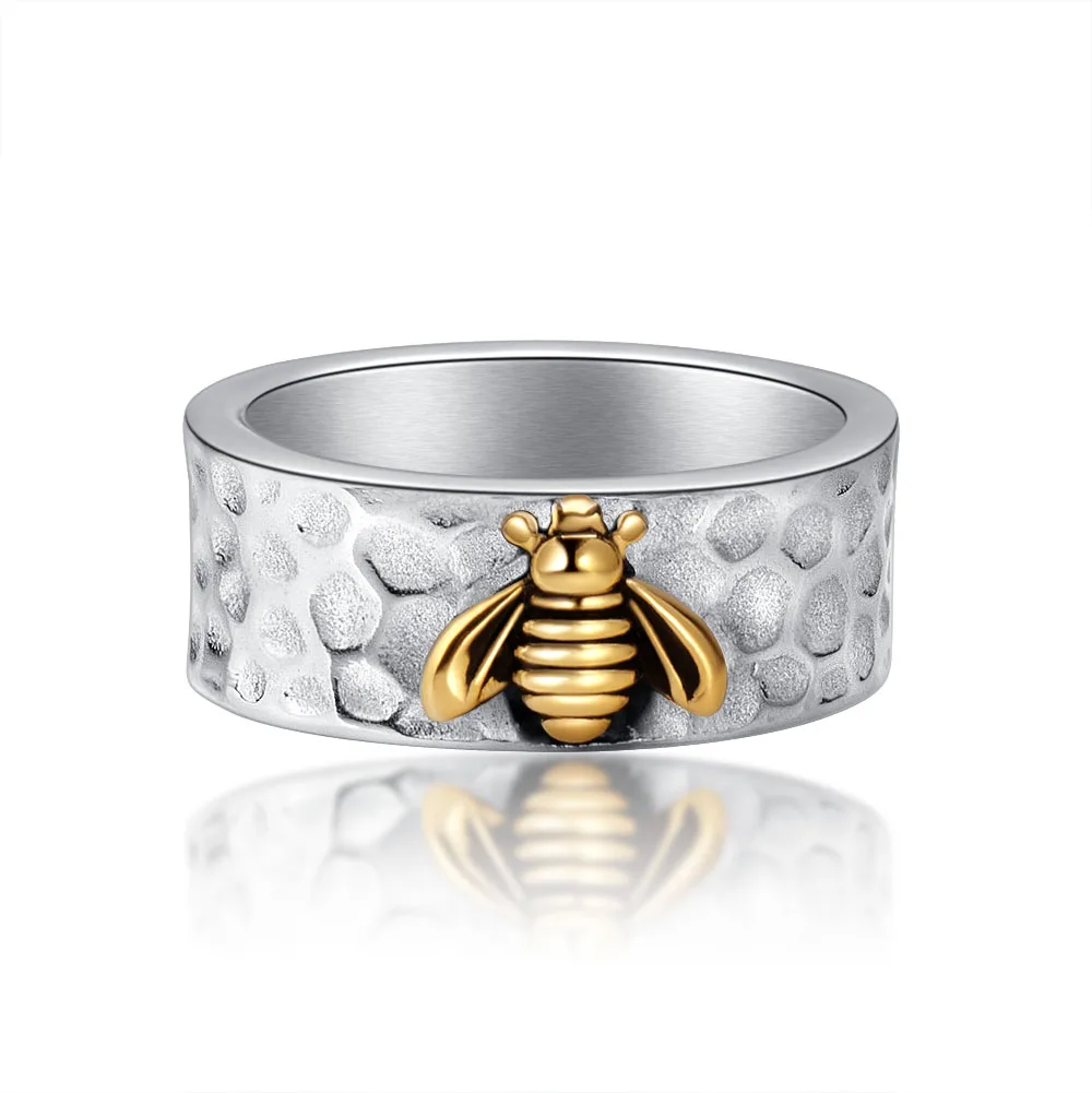 

Valily Gold Bumble Bee Ring Stainless Steel Handmade Hammered Texture Ring Solid Unisex Jewelry Gift