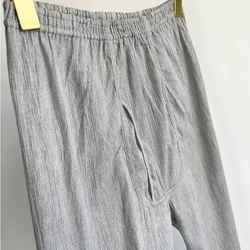 Summer men's pajamas home cropped pants light cotton and linen single-layer gauze breathable and comfortable