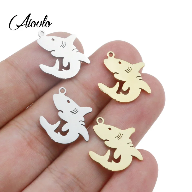 

5pcs Shark Sea Fish Stainless Steel Charm Pendants for Jewelry Making Plated Gold Shark Ocean Animal Pendants Charm wholesale