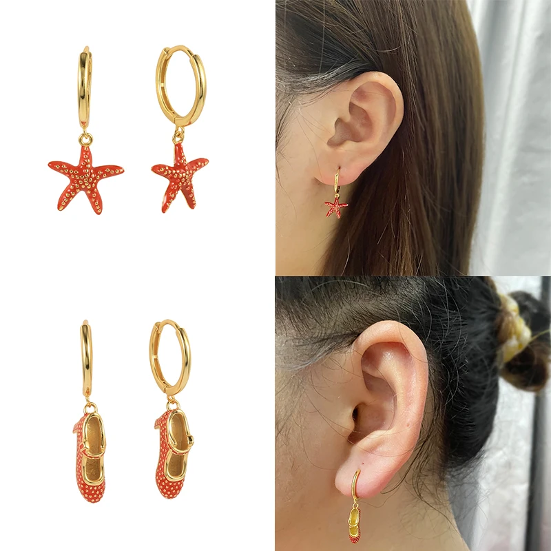 

Aide Enamel Dance Shoes Starfish Pomegranate Huggie Earing Pendientes Plata Fashion Ear Hoop Earrings For Women Aretes Jewelry