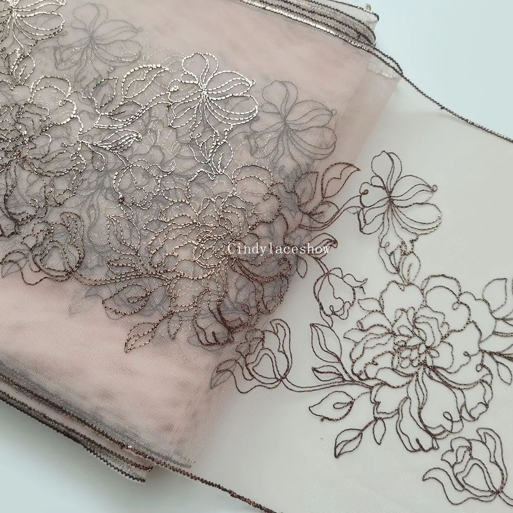 Золотая фольга пион цветочная вышивка кружевная отделка для женского платья