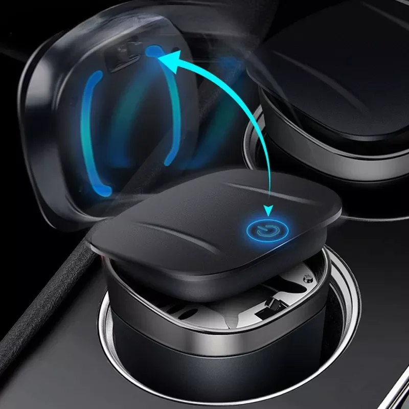 

Ashtray Auto Cigarette Smoke Ashtray LED Blue Light Cigarette Tobacco Ash Pocket Soot Flame ABS Metal Cup Portable Ashtray