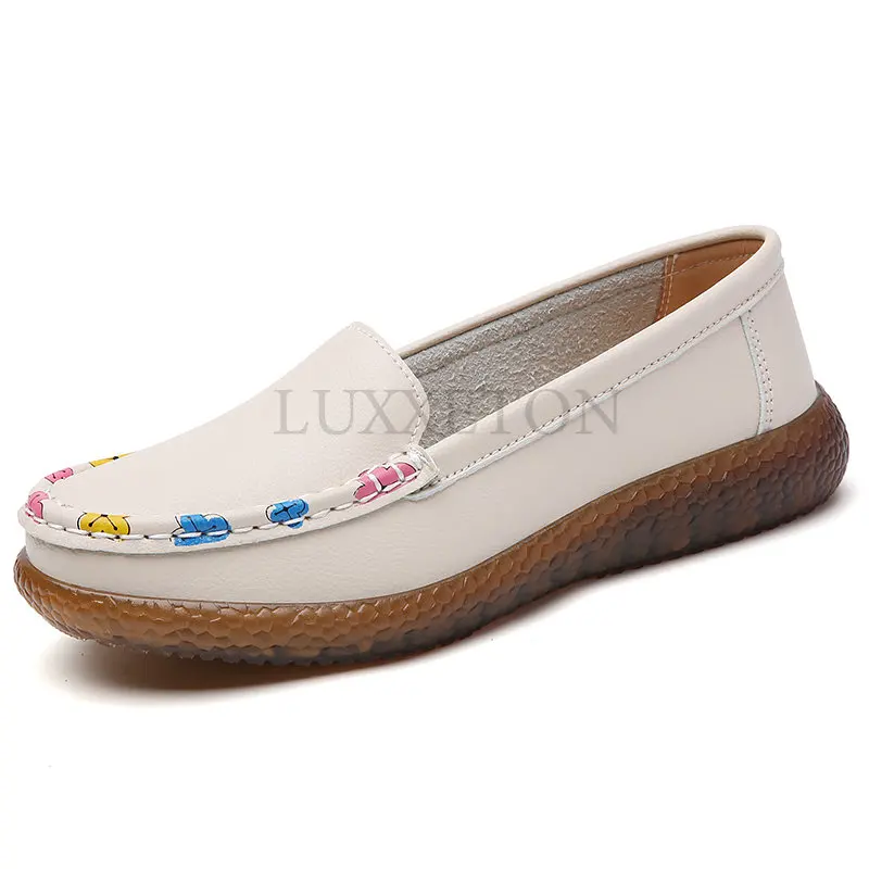 

Women Shoes Leather Flats Loafers Flat Shoes Comfortable Women Summer Non-slip Casual Flowers Shoes Large