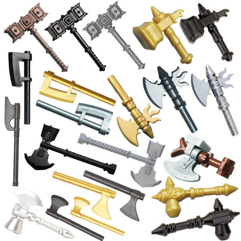 

100PCS MOC Medieval Knights Weapons Rome Warriors Dwarf Axe Hammer Building Blocks DIY Brick Accessories Toys For Children Gifts