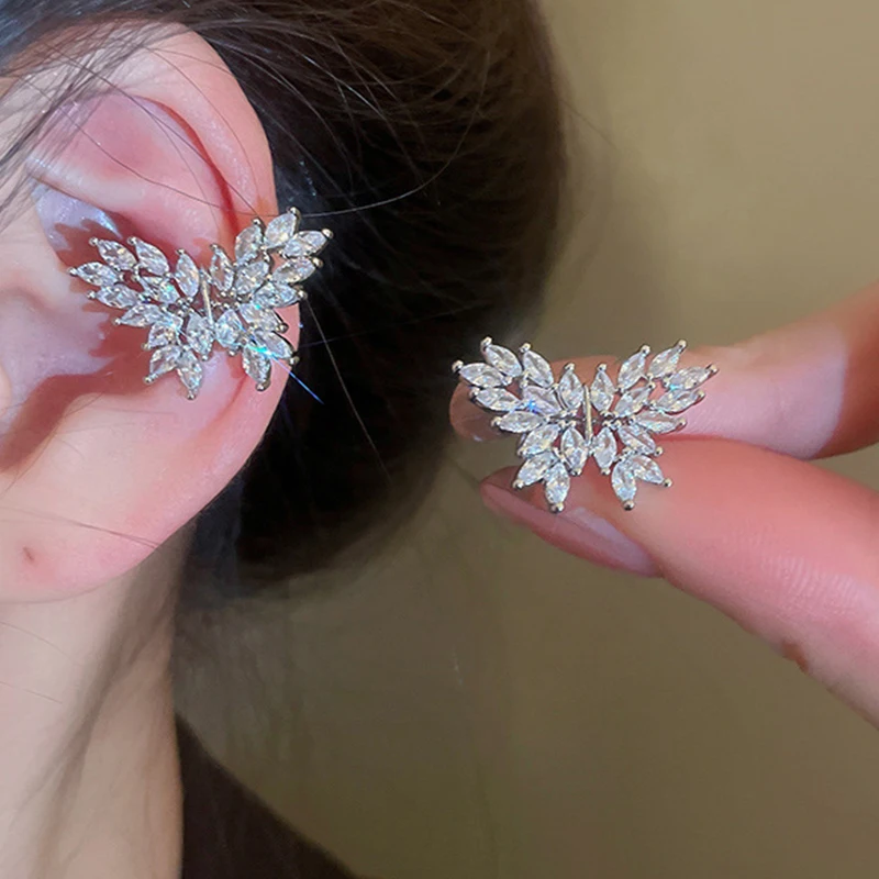 

Secret Zirconia Inlay Women Ear Clips Jewelry Anti-Allergic No Ear Hole Accessories Silver-Plated Bow Earring Luxury Party Gifts