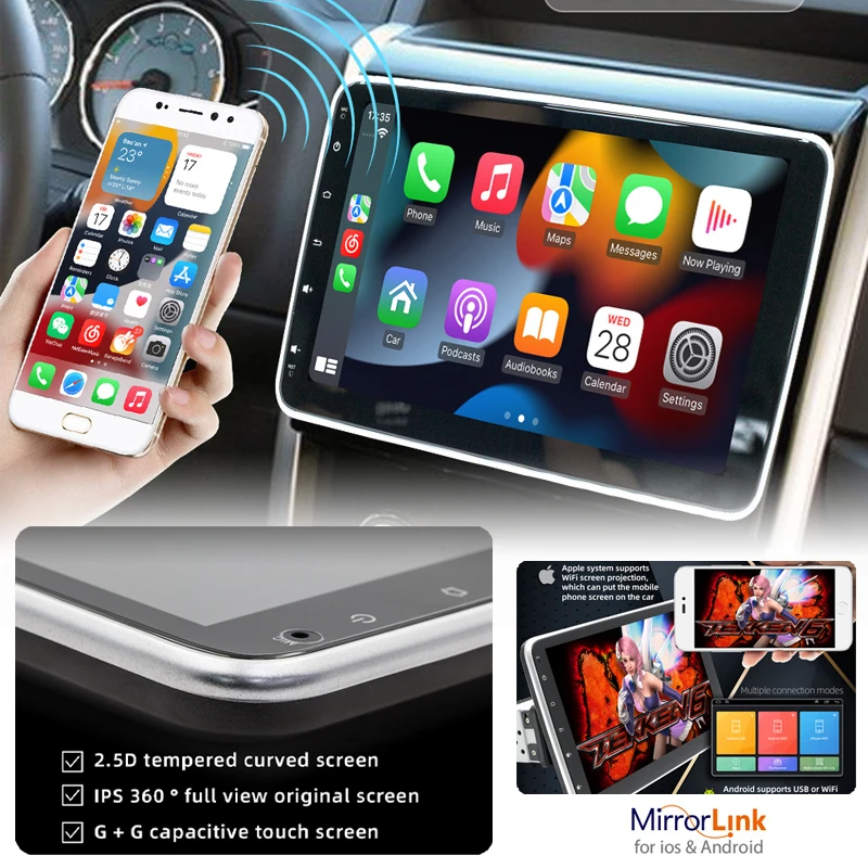 Мультимедийное автомобильное радио Andorid 1 Din беспроводной Carplay Android-автомат Bluetooth