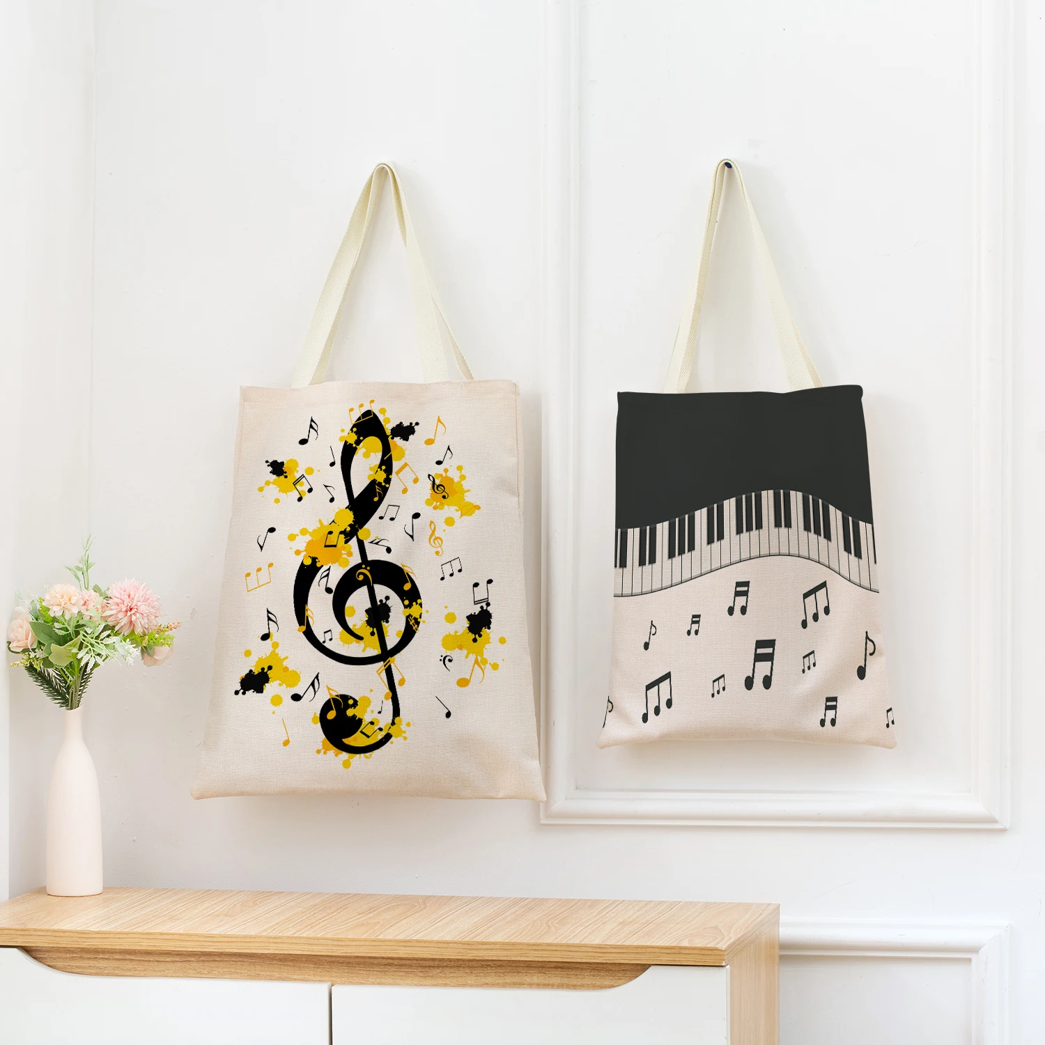 

Geometry Musical Note Sheet Music Double Sided Print Eco Shopping Bag Women Foldable Handbag Portable Convenient Storage Tote