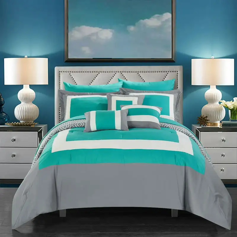 

Heldin 10-Piece Reversible Solid Color Comforter Set, Queen, Turquoise