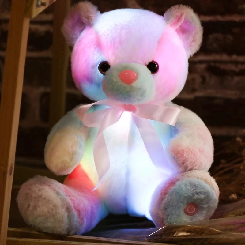 

28cm Kawaii Glowing Teddy Bear Plush Toys Colorful Luminous Light Up Stuffed Animal Soft Doll LED Pillow Christmas Gift for Kids