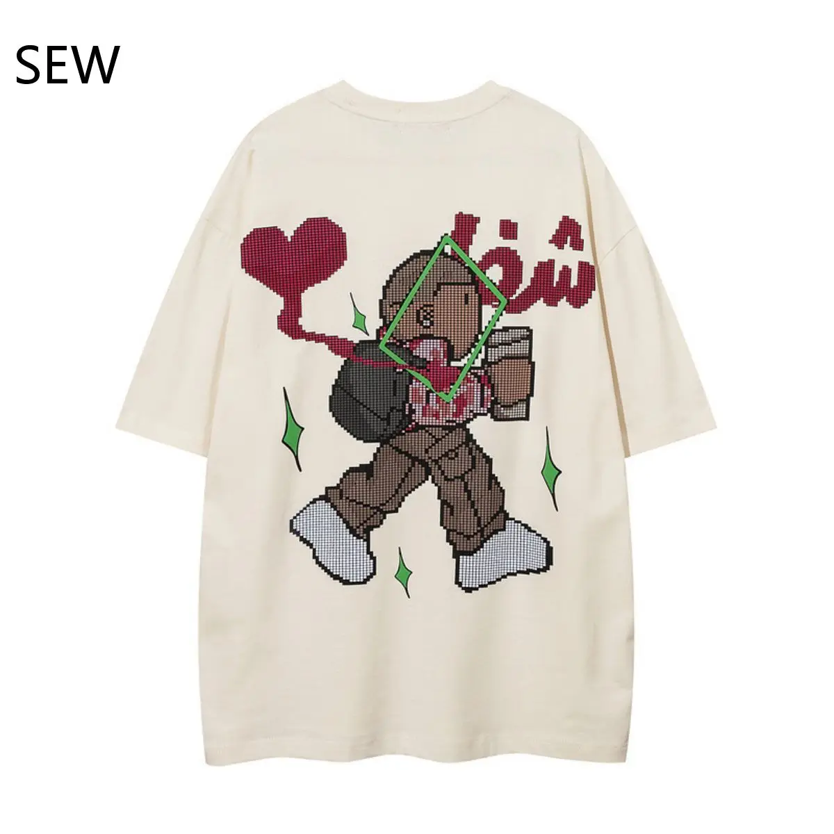 

Europe And America Men's Y2K Street Sweet Cool Ins Style Foam Anime Printing Loose Lovers' Short Sleeved T-Shirt