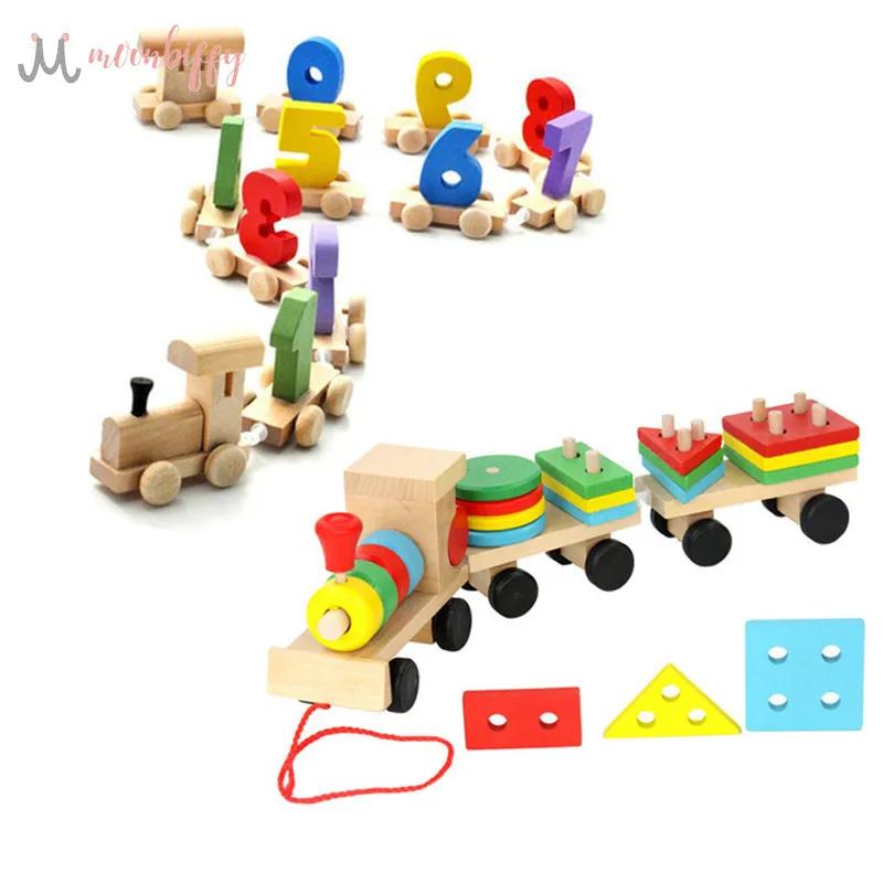 

Wooden Train Building Blocks Educational Kids Baby Wooden Solid Stacking Train Toddler Block Toy for Children Birthday Gifts