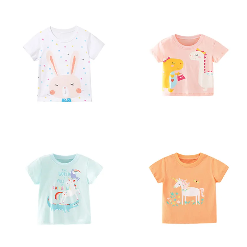 Летняя футболка для девочек хлопковые футболки с принтом цветов животных