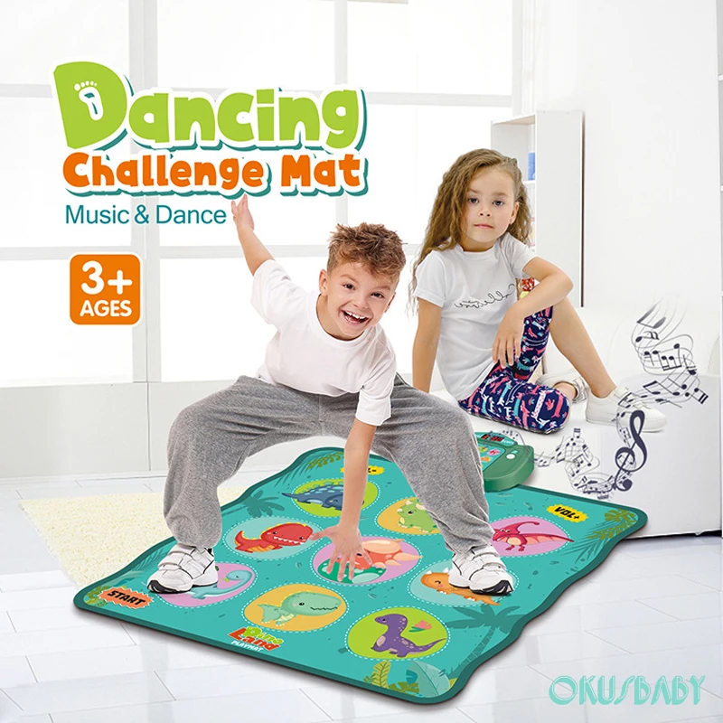 

Зеленые Мультяшные динозавры для раннего развития, детские игры, музыкальный коврик, животные, танцы, вызов, одеяло, фитнес-игрушки