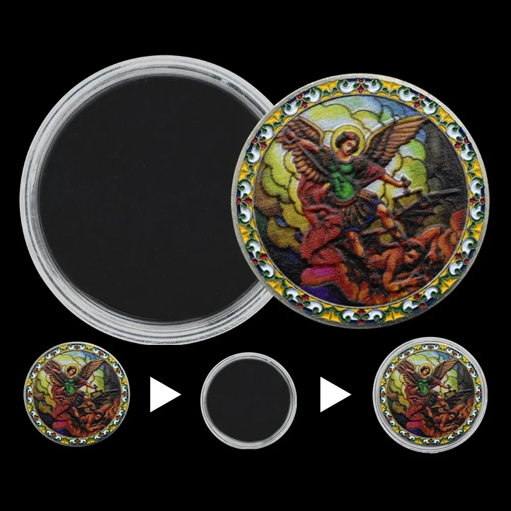 Archaize Coin St Michael Embossed Nickel Plated Commemorative Archangel Color Painted Art Worth Collecting Home Decor