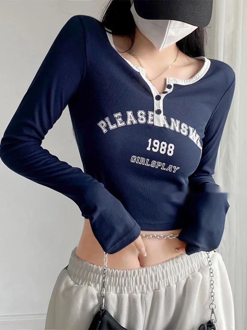 

Женская футболка с длинным рукавом, с круглым вырезом и V-образным вырезом