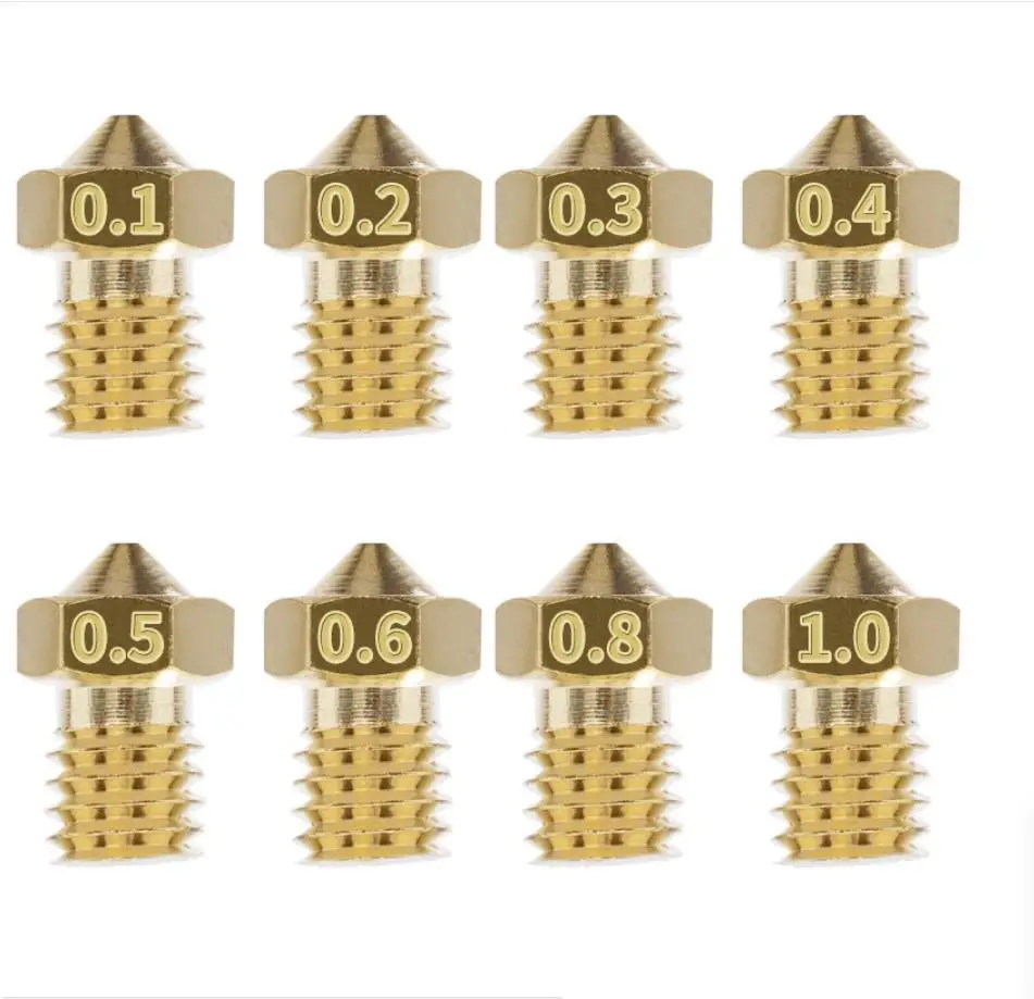 

3D Printer V6 M6 Threaded Brass Nozzle 0.2/0.25 0.3/0.4/0.5/0.6/1.0mm for 1.75mm Filament For E3D V5 V6 Hotend Extruder 5pcs