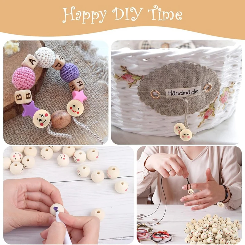 Упаковка из 100 деревянных бусин с лицом 20-миллиметровые деревянные шарики