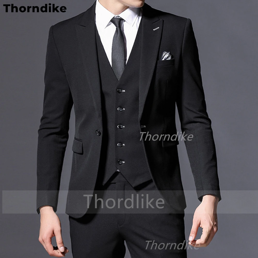 

Мужской облегающий костюм из трех предметов Thorndike, повседневный смокинг для свадьбы с пиковым отворотом, куртка и брюки, 2022