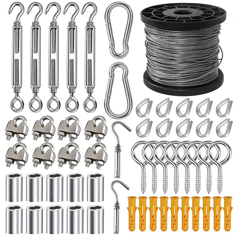 

1/16 Wire Rope Kit, Wire Cable, Coated Aircraft Cable, 7X7 Stranded Core Outdoor Light String Suspension Kit