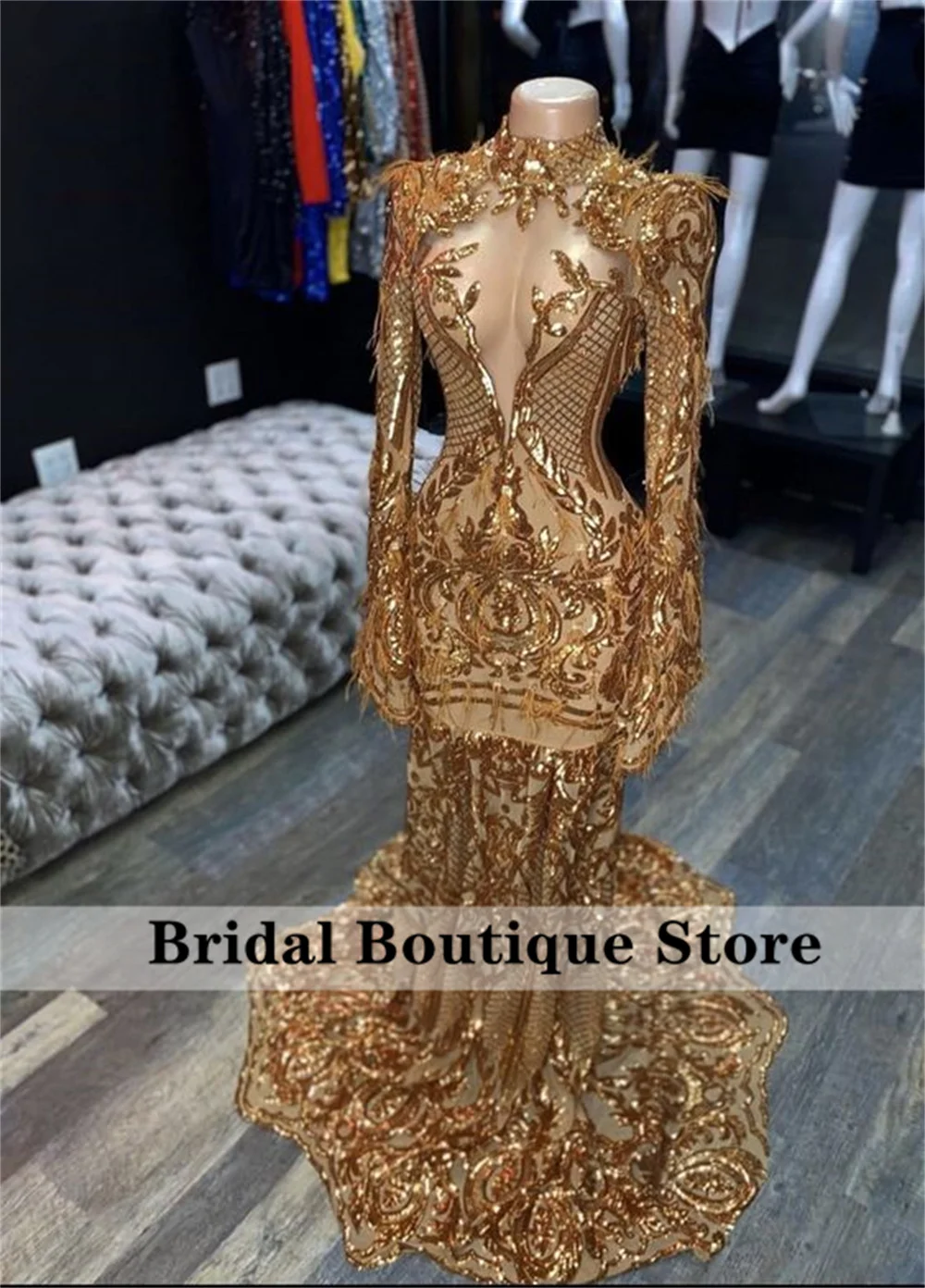 

New Arrival Sexy Long Mermaid African Prom Dresses 2022 Sequins Feathers Birthday Party Dress Evening Gown Robe De Bal