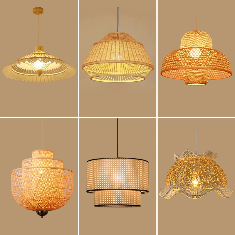 Rattan Pendant Lamp Bamboo Wood Creative Personality Hand Knitted Simple Living Room Bamboo Light Fixture Hanging Lamp