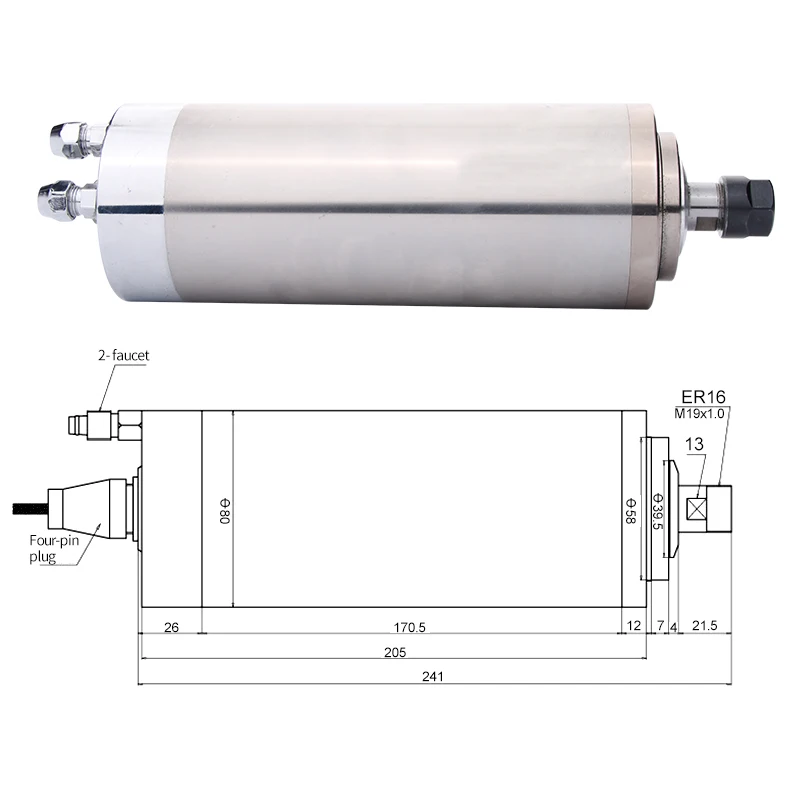 Шпиндель для деревообработки 1 5 кВт ER16 диаметр 80 электродвигатель с водяным