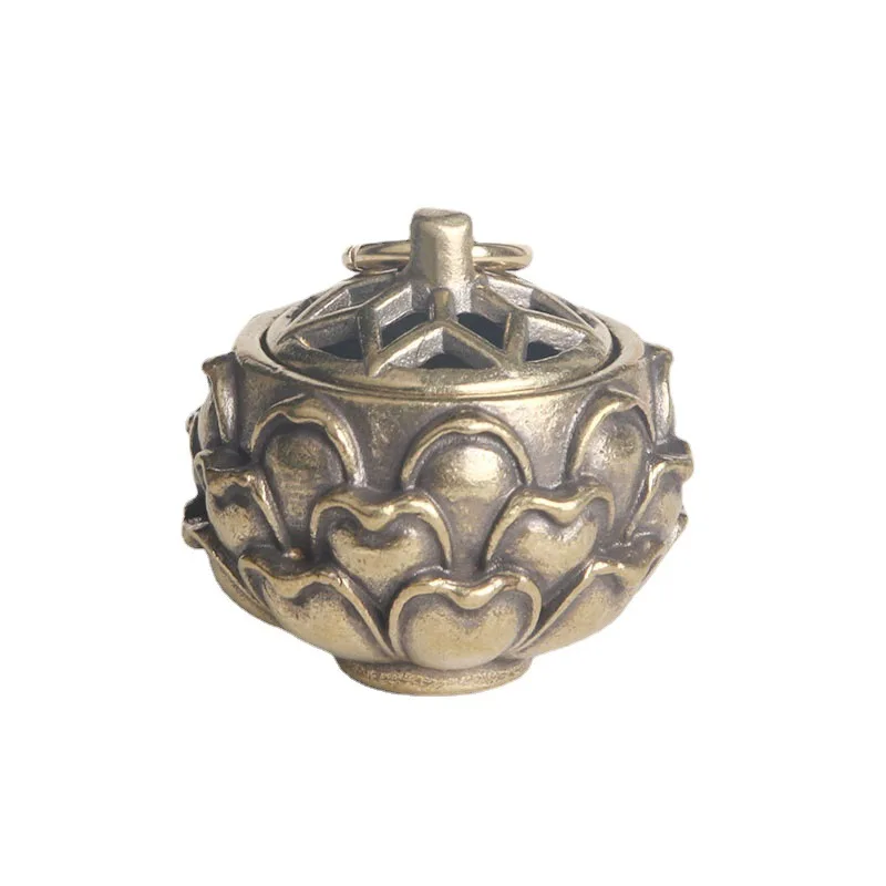 Vintage pure brass aromatic jar keychain pendant national tide storage jar charm luggage pendant
