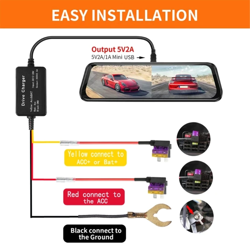 

USB Car Buck- Line Dash Cam Charger Adapter Hard Wire Kit 12V/24V to 5V 2A Driving Recorder Step-Down Cable High Quality D7YA