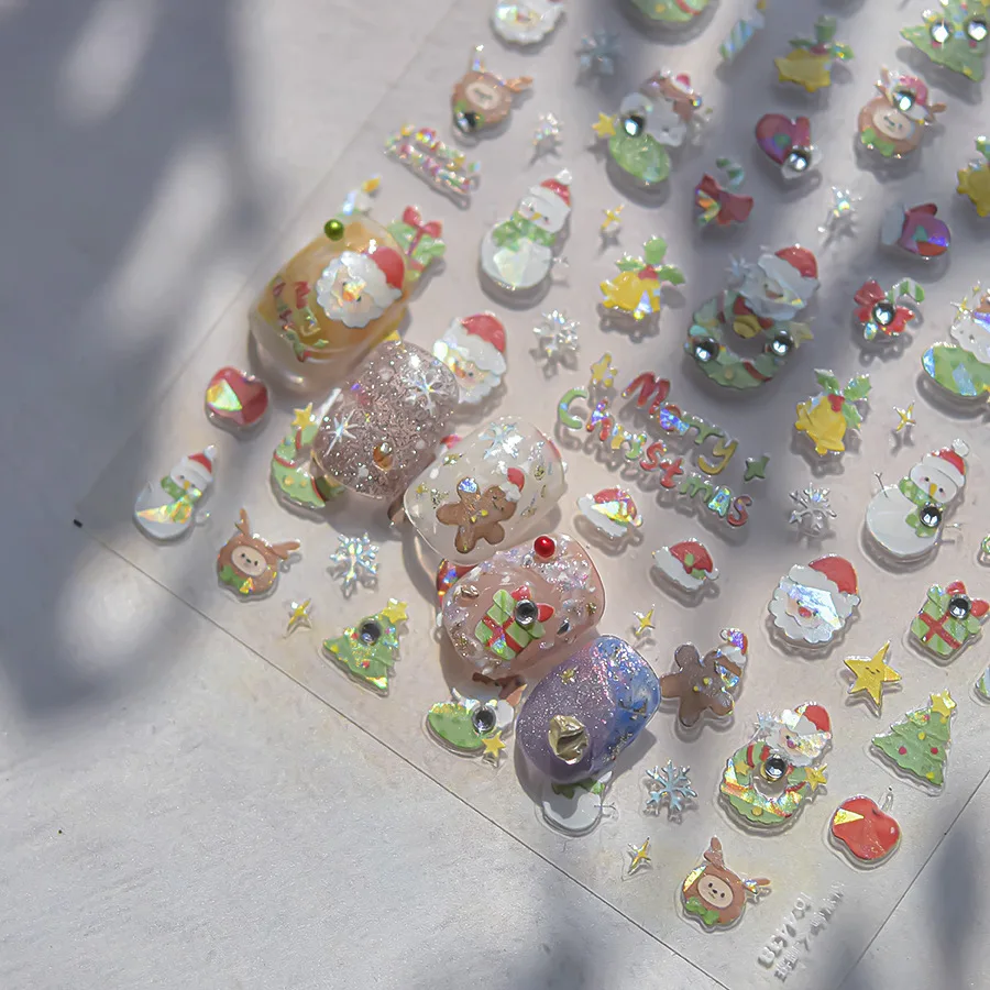 5D рельефные блестящие Рождественские елки снежинки снеговика клейкие наклейки