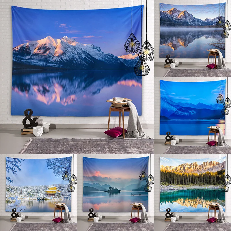 

Snow Mountain Snow Landscape Tapestry Natural Landscape Lake Art Wall Tapestry Dormitory Bedroom Room Aesthetics Home Decoration