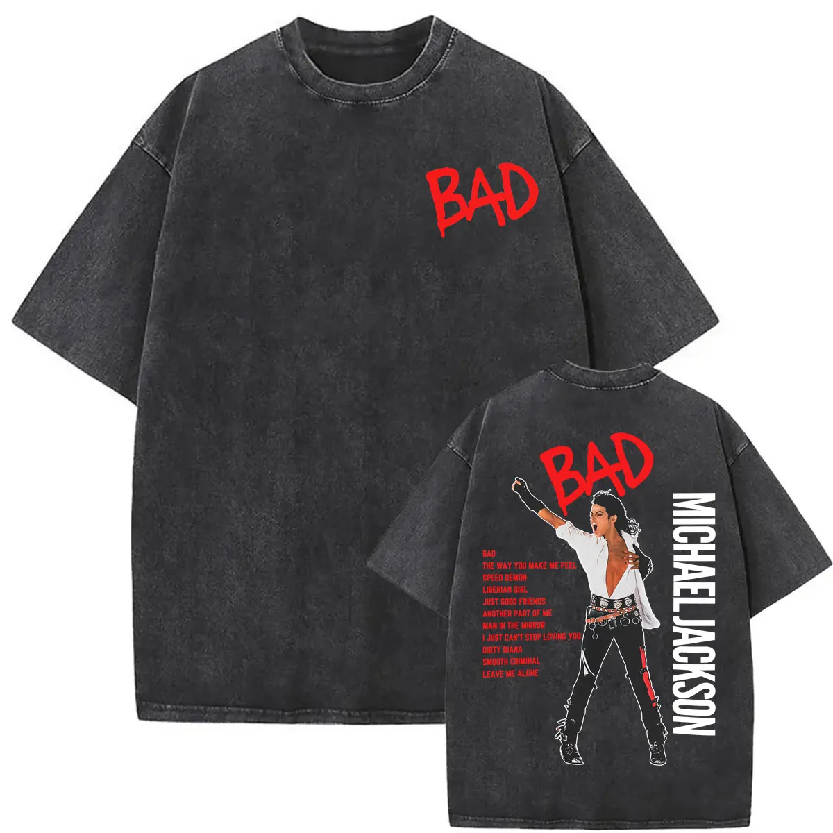 Фото Винтажные футболки с эффектом потертости King of Pop Bad Tour '88 Майкл Джексон, ретро-футболки 80-х годов, концертные футболки для мужчин и женщин, высококачественные повседневные хлопковые футболки №4