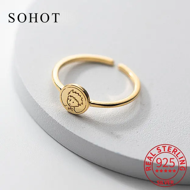 

Real 925 Sterling Silver Geometric Round Prince Portrait Adjustable Ring For Women Trendy Fine Jewelry Minimalist Bijoux