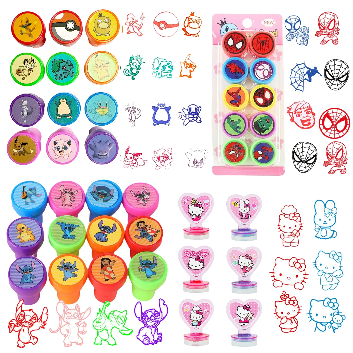 Покемон Лило Стич Hello Kitty Человек-Паук сувениры для вечеринки штампы внутри Микки