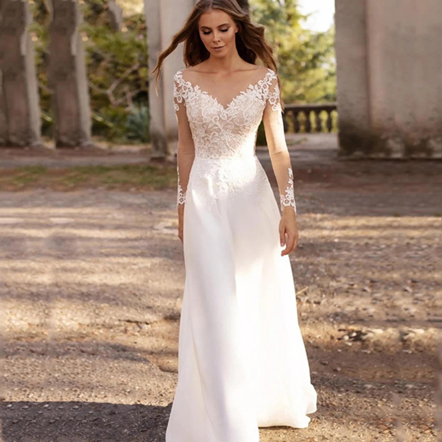 

Женское свадебное платье с длинным рукавом, богемное белое ТРАПЕЦИЕВИДНОЕ ПЛАТЬЕ со шлейфом, лето 2022