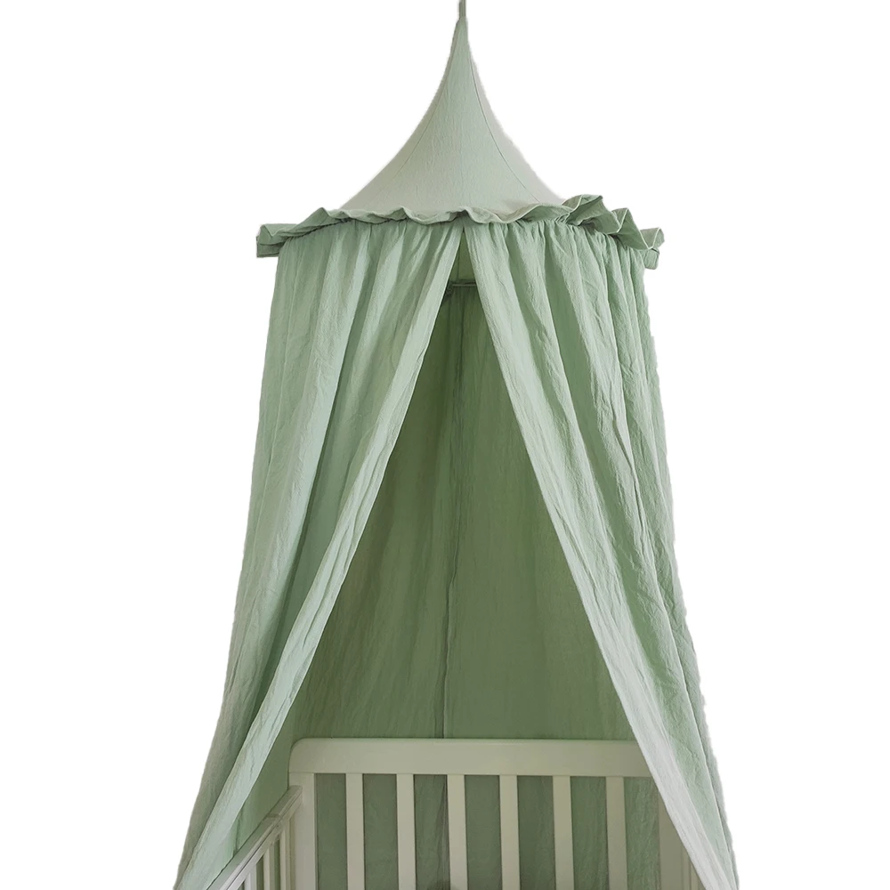 

Kids Bed Canopy with Frills Cotton Cover Net for Baby Crib Reading Nook Curtain Hideaway Hanging Round Tent Nursery Room Decor