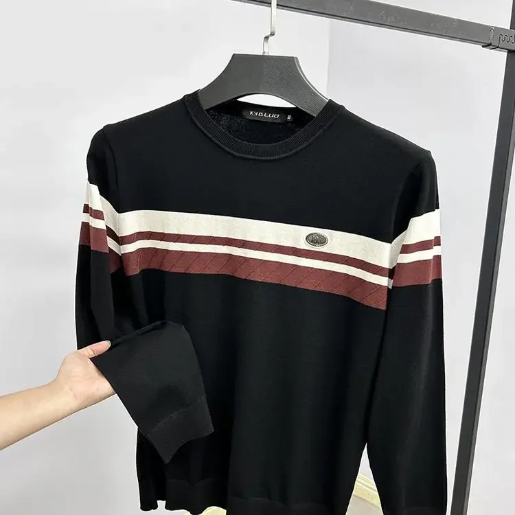 Высококачественный повседневный мужской трикотаж с круглым вырезом полосатый