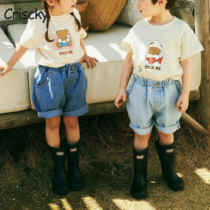 

Criscky 2022 Summer Children Cartoon T-shirt for Boy Animal Bear Printing Boys T Shirt Girls Tops Tees Cartoon Kids Clothes