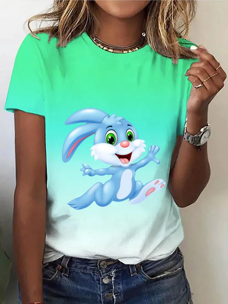 

New Hot Selling Women's Round Neck Shirt 2023 Women's Fashion T-shirt 3D Print Animal Rabbit Pattern T-shirt Beautiful Girl Shor
