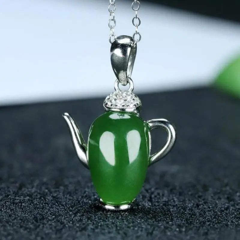 

Женское ожерелье с подвеской в виде бутылки из серебра 925 пробы с зеленым нефритом