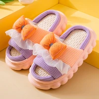 woman house slippers butterfly knot mix color bedroom slides female thick sole shoes winter linen non slip girls home slippers