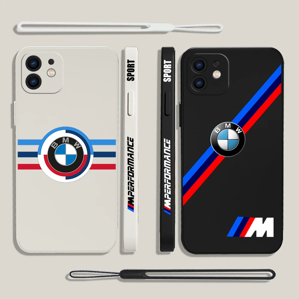 

Fashion Sports Car-BMW Luxury Brand Phone Case For iPhone 14 13 12 11 Pro Mini X XR XS MAX Plus Silicone Cases with Hand Strap