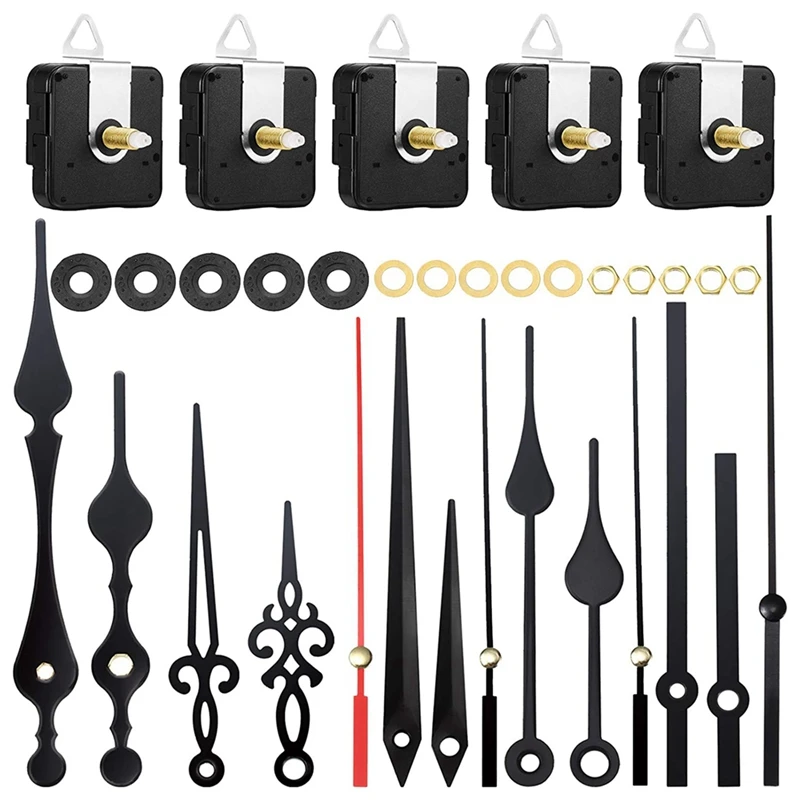 

5 Pieces Clock Movement Mechanism Clock Hands High Torque Long Shaft Clock Movement Replacement Clock Repair Parts