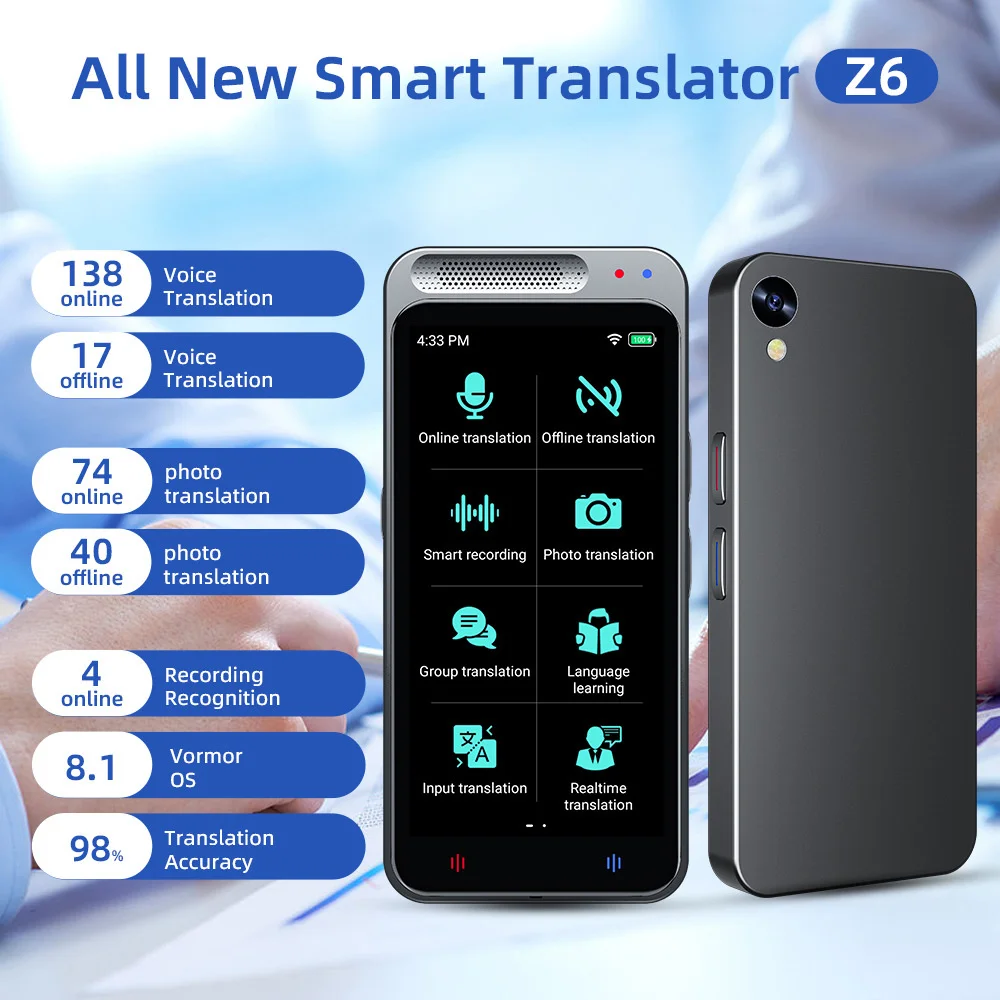 

2023 Z6 устройство для перевода языков, 138 языков, Интеллектуальный переводчик, запись голоса в режиме реального времени, лучшее устройство для перевода текста