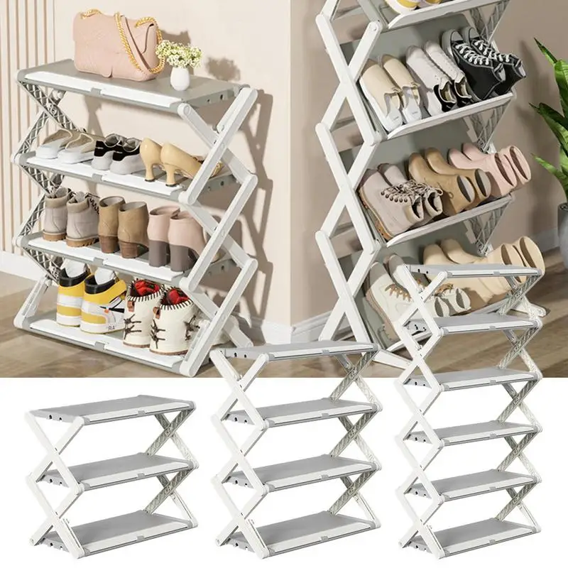 

X Shaped Shoe Rack Multi Functional Assembly Shoe Cabinet Dust Proof Storage Rack Folding Skinny Shoe Holder For Closet Hallway