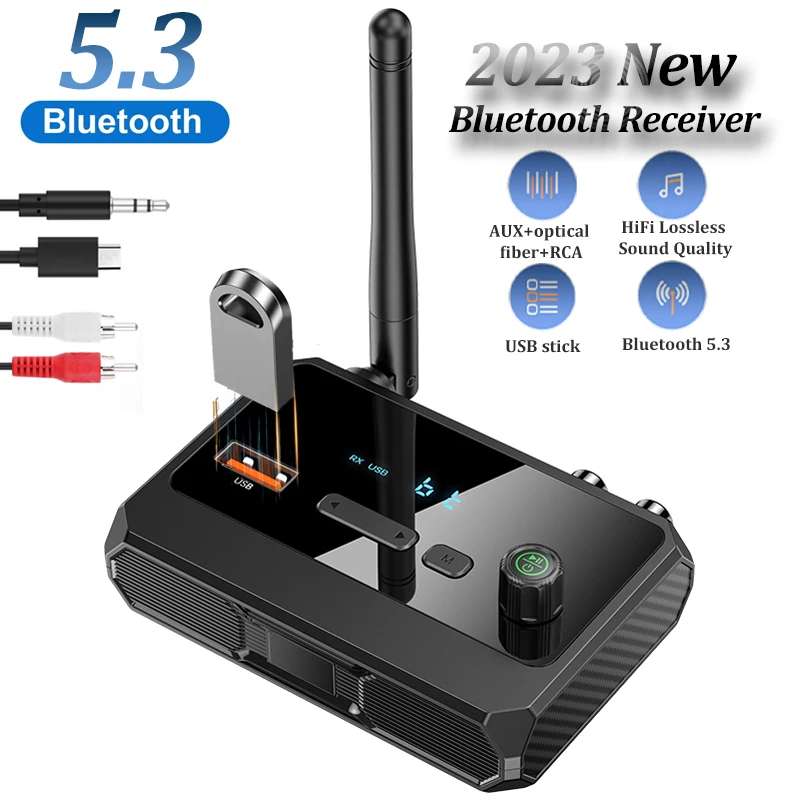 

New Bluetooth 5.3 Audio Receiver Wireless Support U-disk Audio Adapter With AUX 3.5mm RCA Optical Jack For Car TV PC Speakers